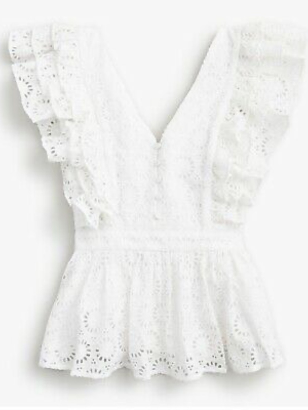 J Crew Collection Flutter-Sleeve Eyelet Top Blouse White 8